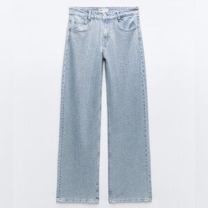 ZARA RHINESTONE WIDE LEG JEANS